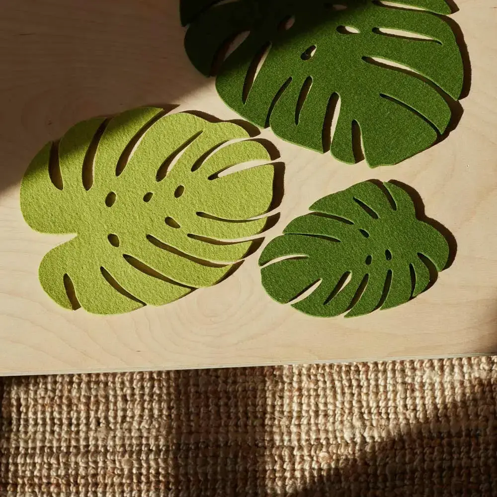 Merino Wool Felt Monstera Leaf Trivet - Pistachio - Large 2