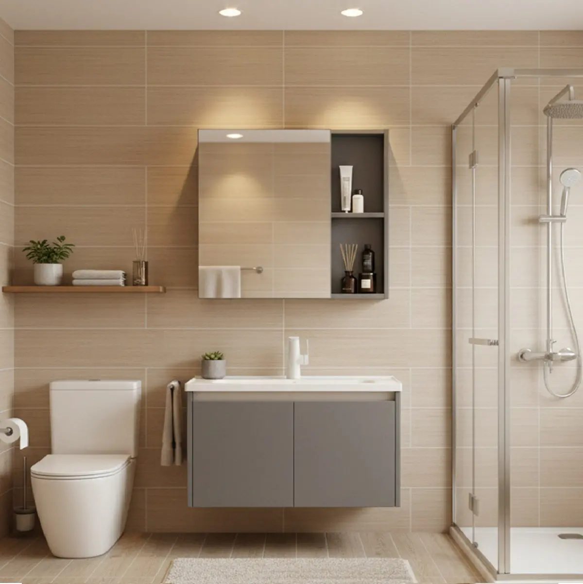 Mueble Para Baño Gabinete Inferior Con Lavamanos 70×48×45 Cm Mueble Moderno Color Gris 2