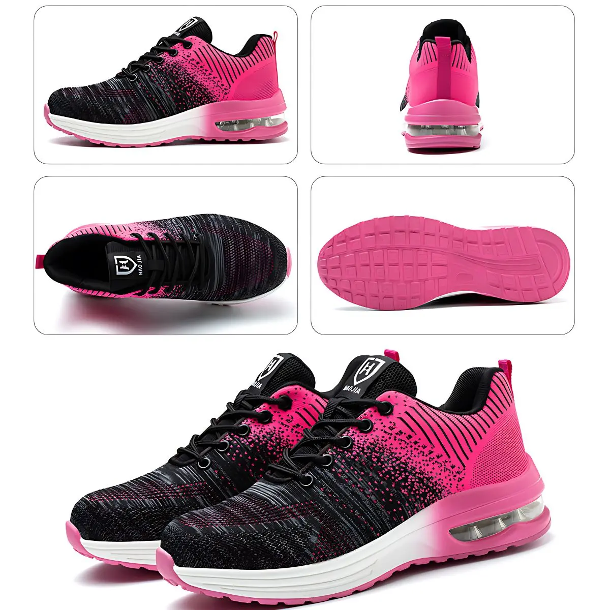 Botas Zapatillas De Seguridad Con Punta De Acero. Color Rosado Y Negro. Calzado De Trabajo Atlético. Anticlavos. 3