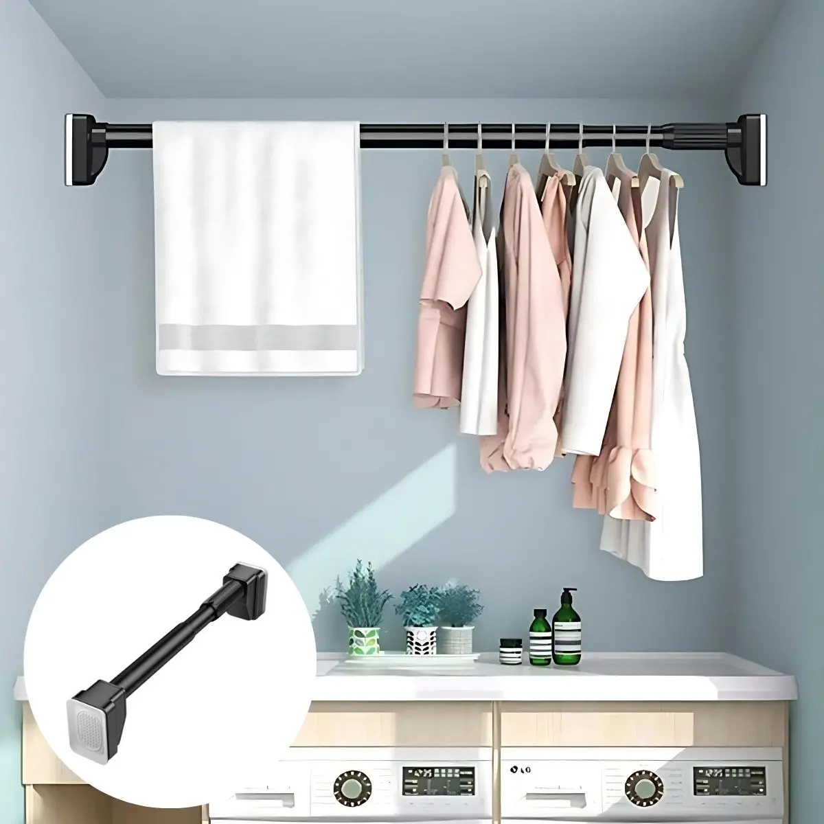 Barra Ajustable Para Cortinas, Closets Y Duchas De Acero Inoxidable. Palo Extensible. Fácil Instalación Sin Perforaciones. 1
