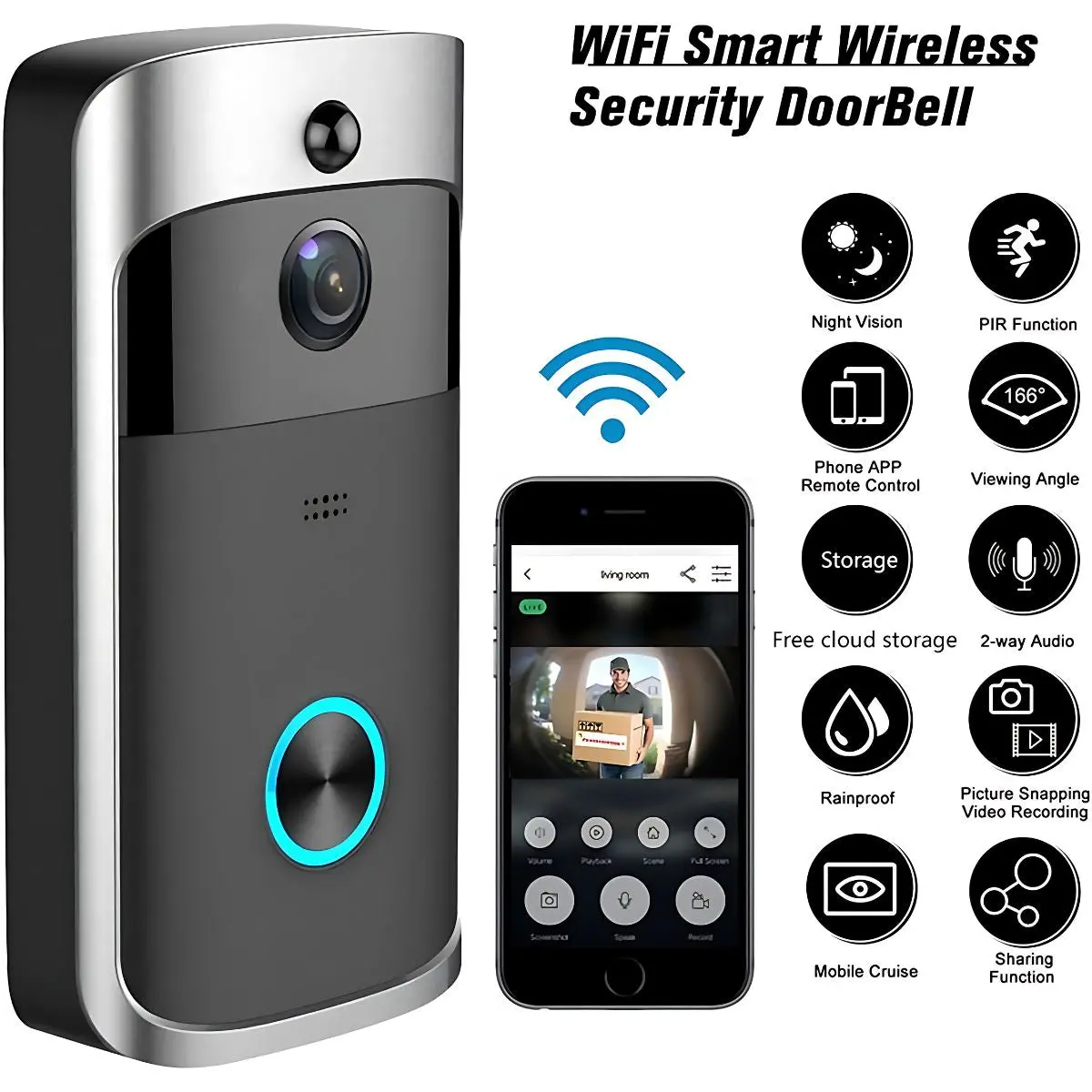 Timbre Inalámbrico Inteligente Con Cámara. Con Visión Nocturna Y Detección De Movimiento. Intercomunicador Para El Hogar. 2.4G 1