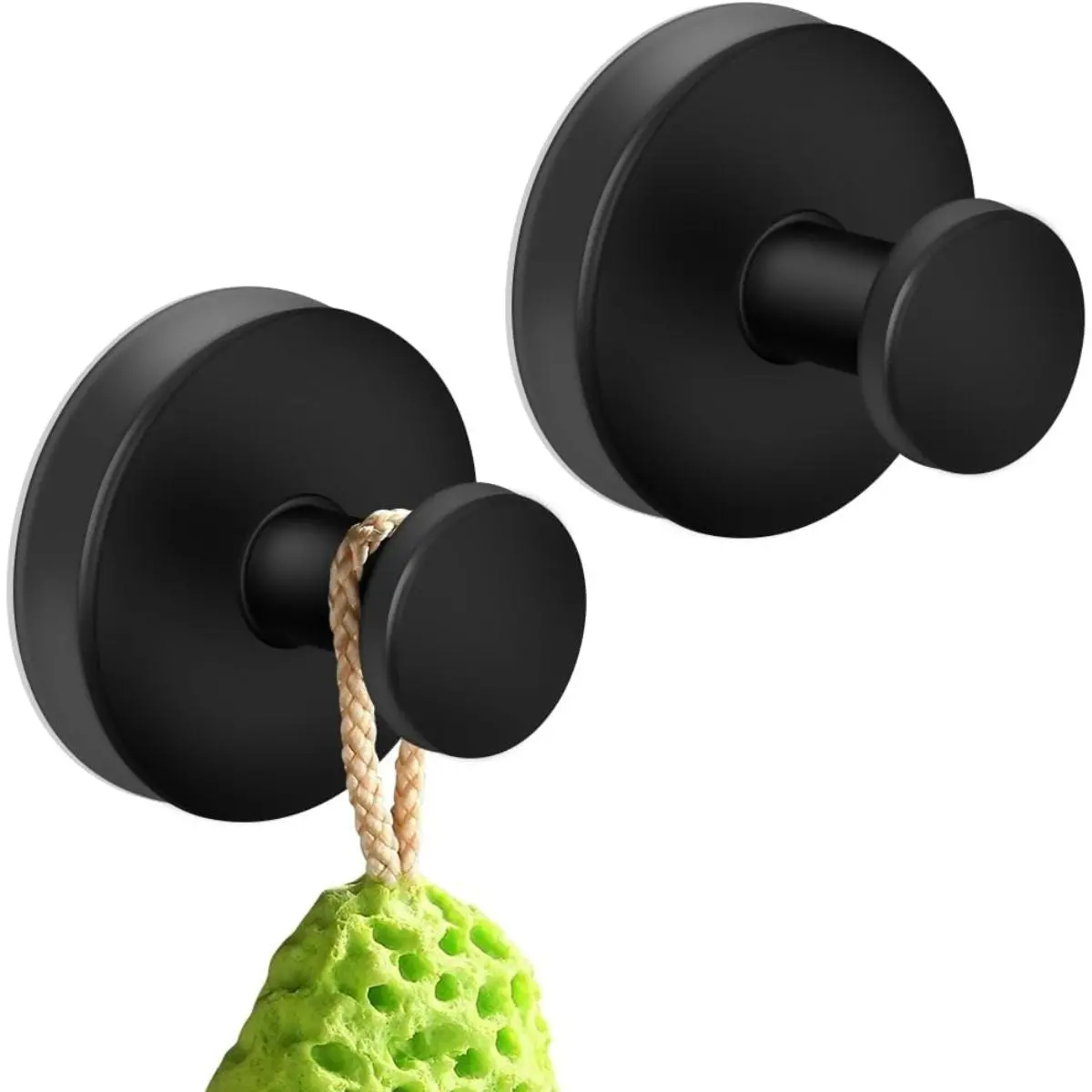 Gancho Toallero De Acero Inoxidable. Acabado Negro Con Ventosa O Chupon. Gancho Para Guindar. (Set De 2 Piezas) 1