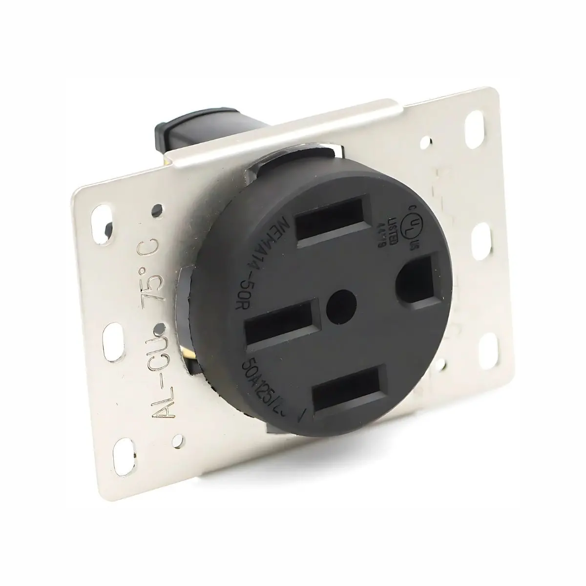 Enchufe De Pared Nema 14-50R 50A 125V-250V. Receptáculo De Montaje Empotrado. Color Negro. 1