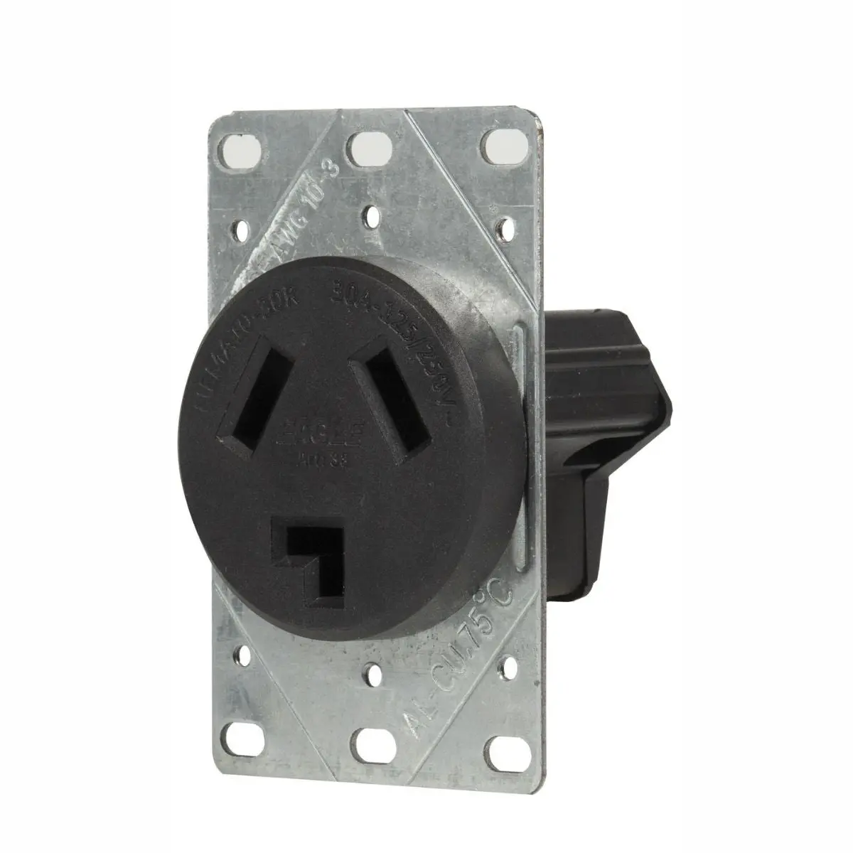 Enchufe De Pared Nema 10-30R 30A 125V-250V. Receptáculo De Montaje Empotrado. Color Negro. 1