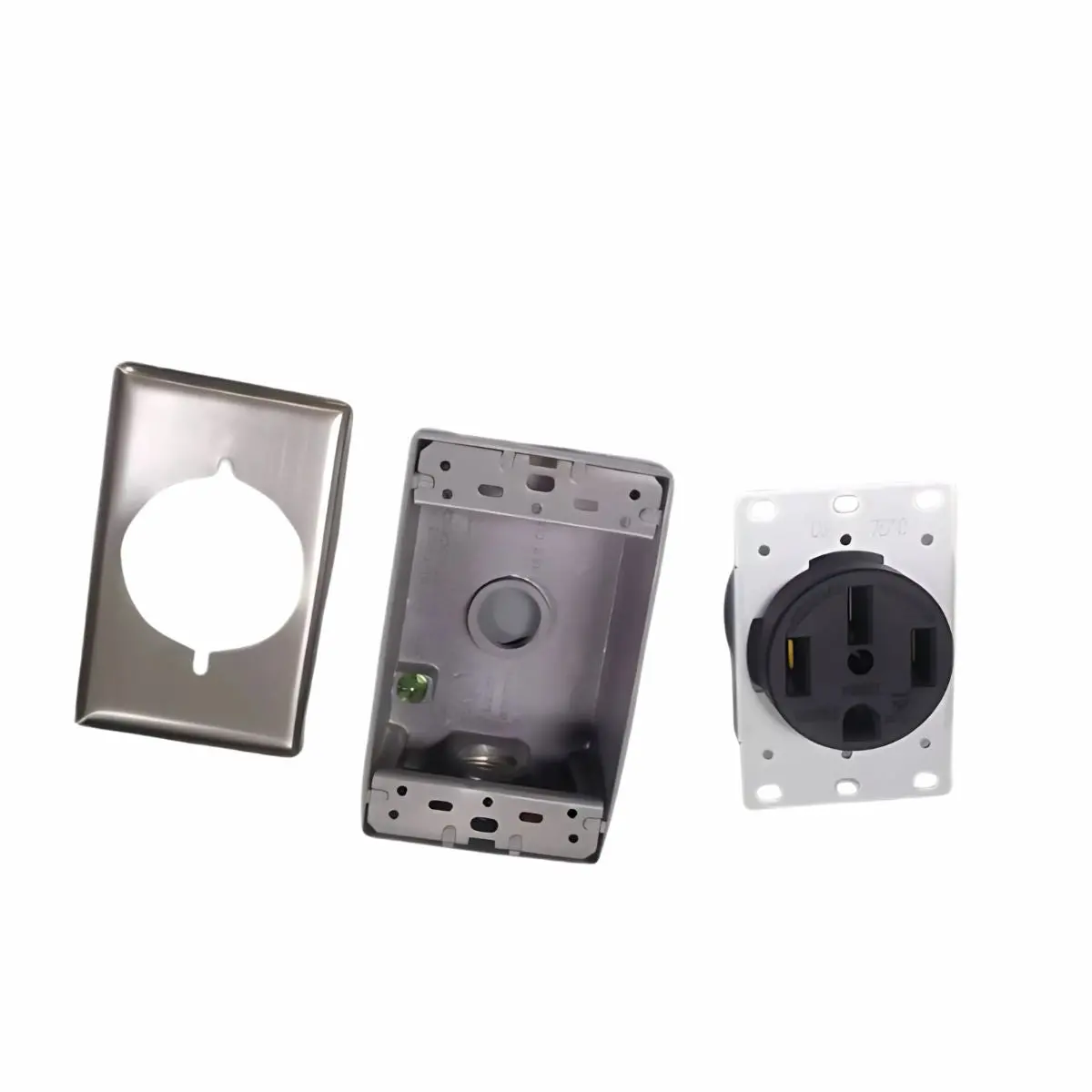 Enchufe De Pared Nema 14-50R 50A 250V. Receptáculo De Montaje Empotrado. Caja Metálica, Placa. Usado Cargadores Electricos 1