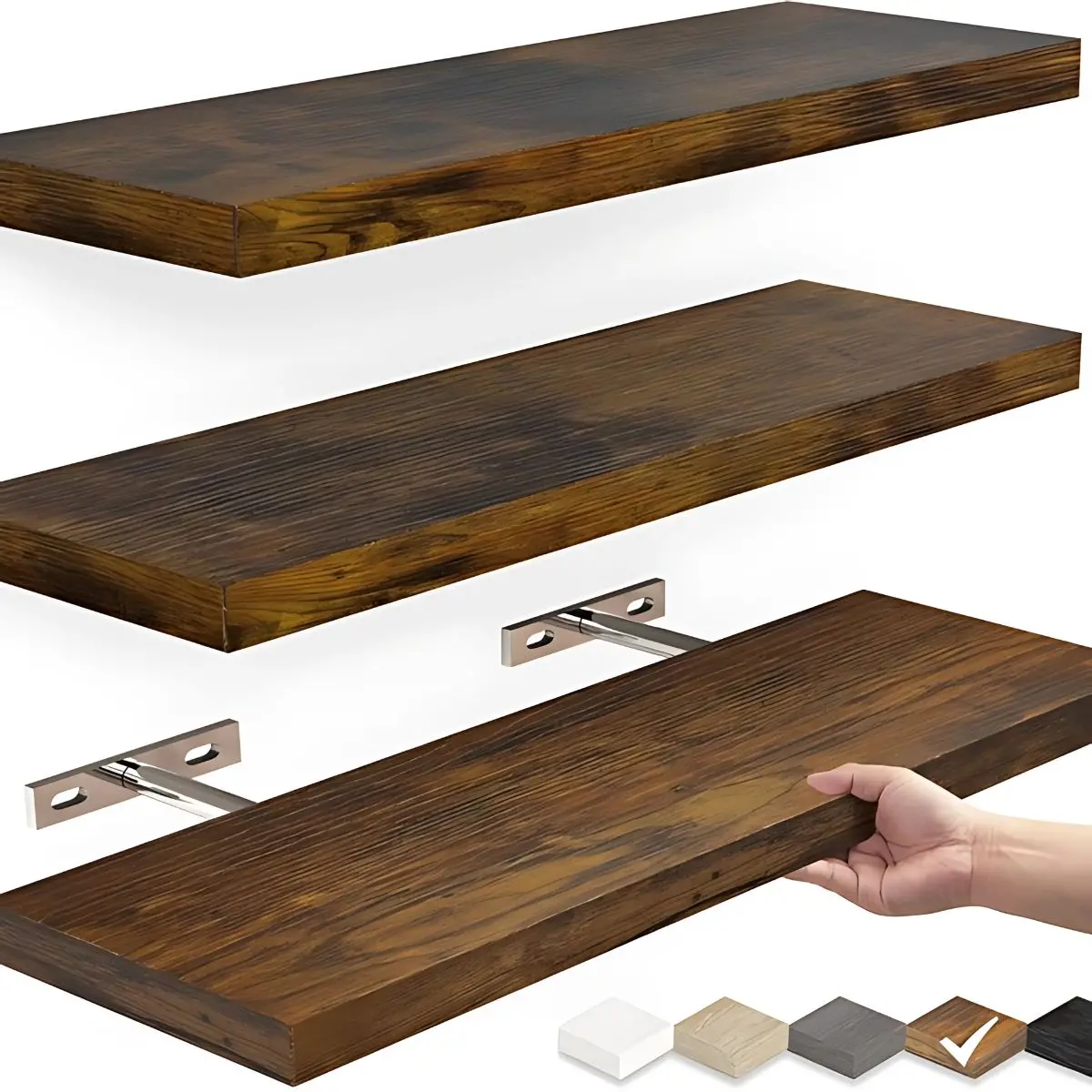 Repisas De Pared Flotantes (Set De 3 Piezas).  Tablillas Chocolates 6.7X1.1X16”  Estanterías 1