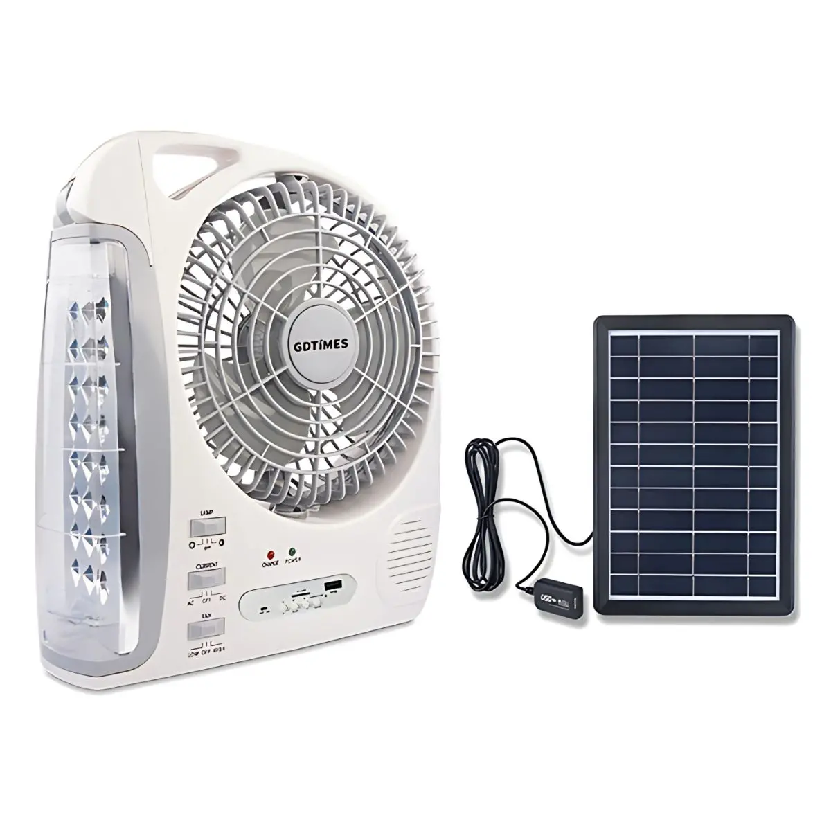 Abanico Solar Portátil 8". Ventilador Recargable Con Panel Solar. Con Luz Led Y Bocina Integrada. 1