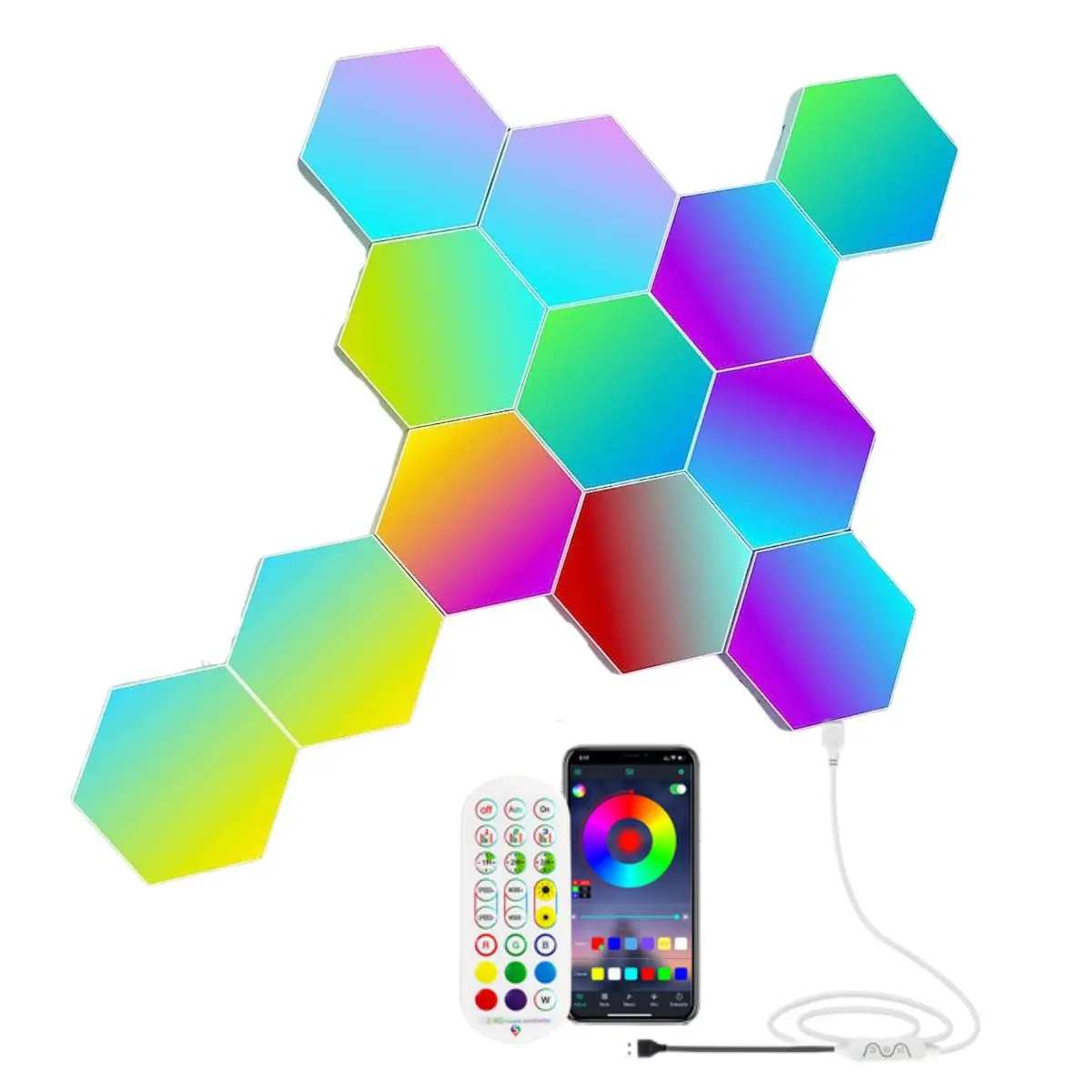 Luces Led Paneles De Pared Hexagonales Inteligentes. Iluminación Modular Rgb Con App Y Control Remoto. (Pack De 12 Piezas) 1