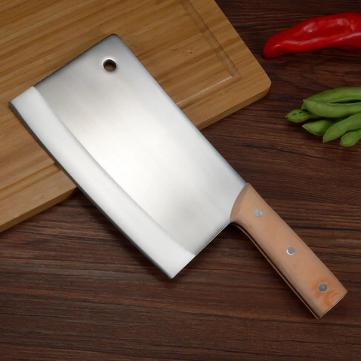 Cuchillo De Carnicero Profesional. Hacha Para Cortar Picar Huesos, Acero Inoxidable 4Cr13, Hoja 5Mm. 1