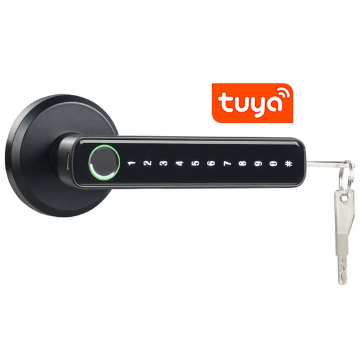 Cerradura Digital Con Huella Dactilar Código Numérico Y Llave De Respaldo. Cerrojo Inteligente Con Manija. Control Con Tuya App. 1