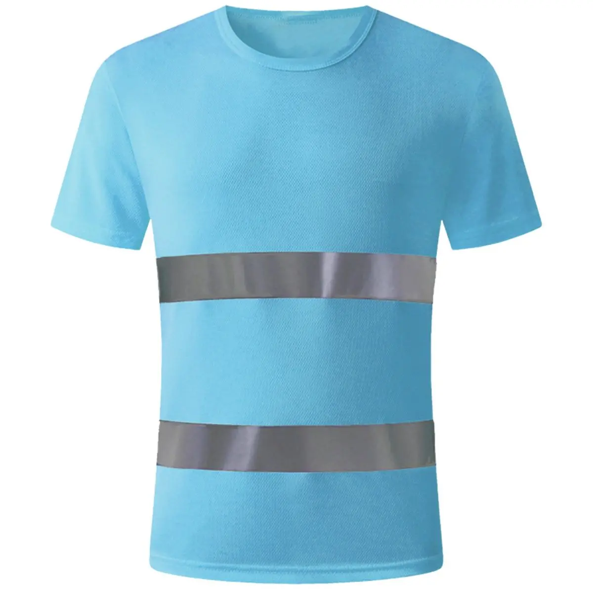 Camisas Suéter Celeste Fosforescente De Seguridad. Con Rayas Reflectivas. Manga Corta. 1