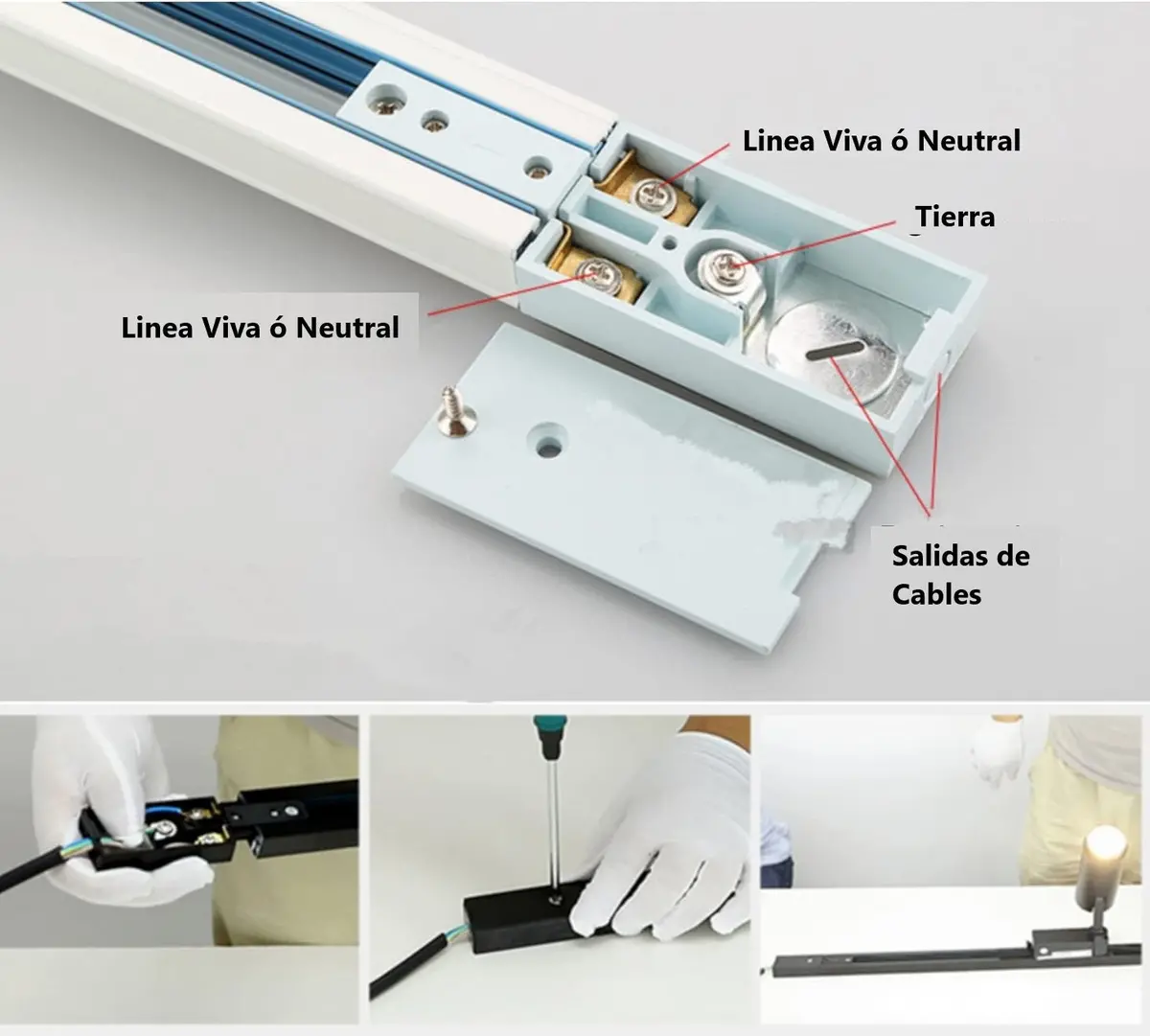 Conector Izquierdo Tipo L Para Sistema De Lámparas Colgantes Riel Track. Color Blanco 2