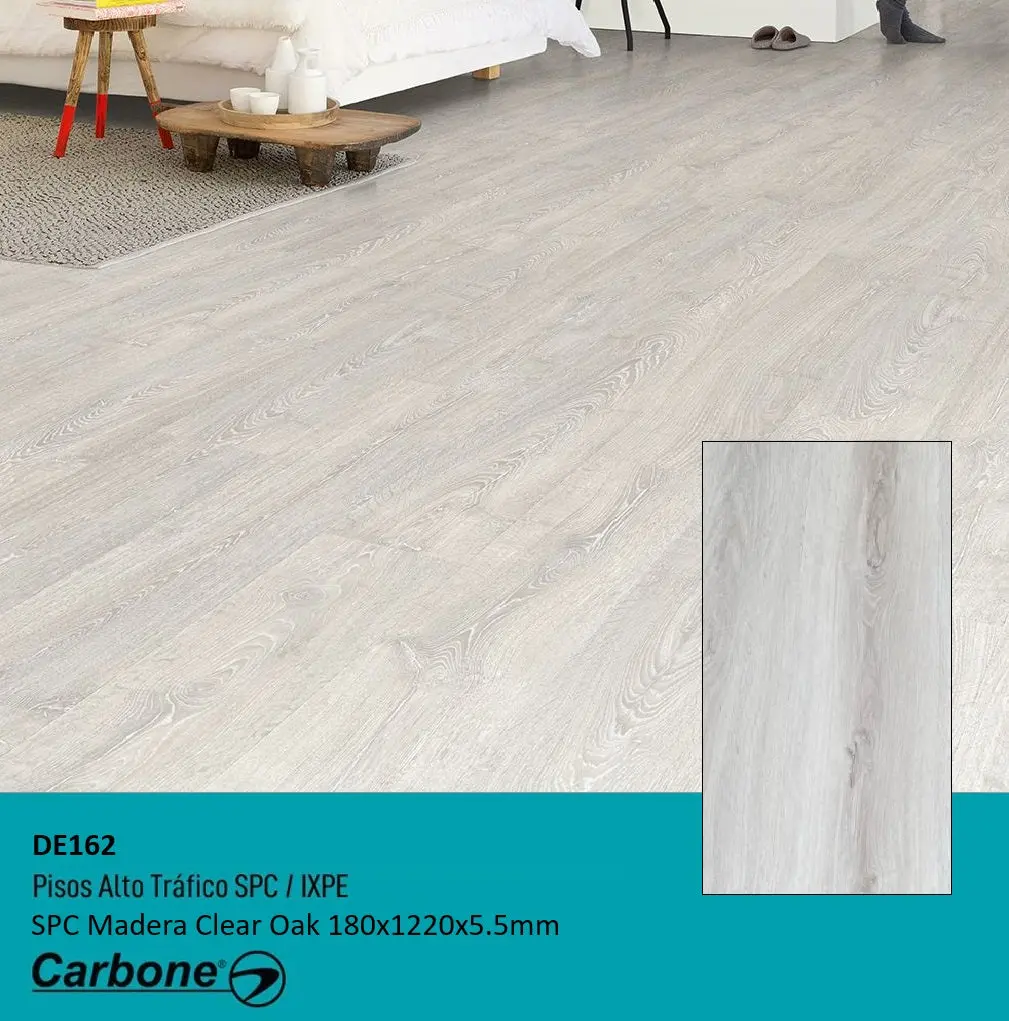 Piso Spc Madera Clear Oak 1220 X 180 X 5.5 Mm Con Ixpe 10 Pc. Pack 2.2 M2 1