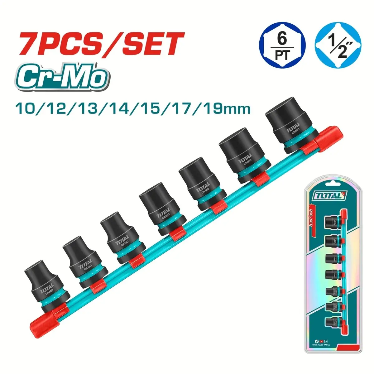 Dados Socket De Impacto 1/2″ Set De 7 Piezas. Cr-Mo Tamaños 10-19Mm 1