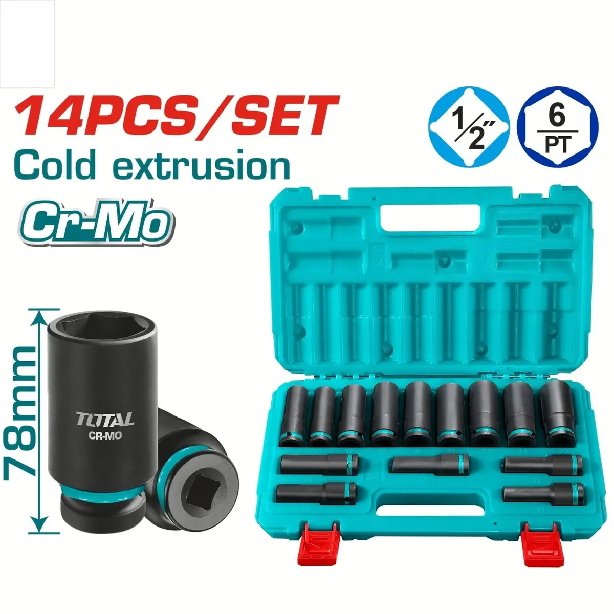 Dados Socket De Impacto 1/2 “10-27Mm Long 78Mm Cr-Mo Set 14 Piezas 1