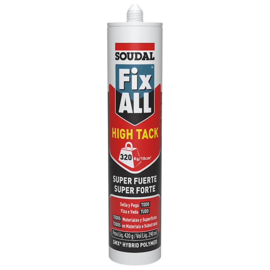 High Tack Fix All Soudal (Viscosidad Media) Pegamento Alta Adherencia Y Resistencia Negro 290Ml 1