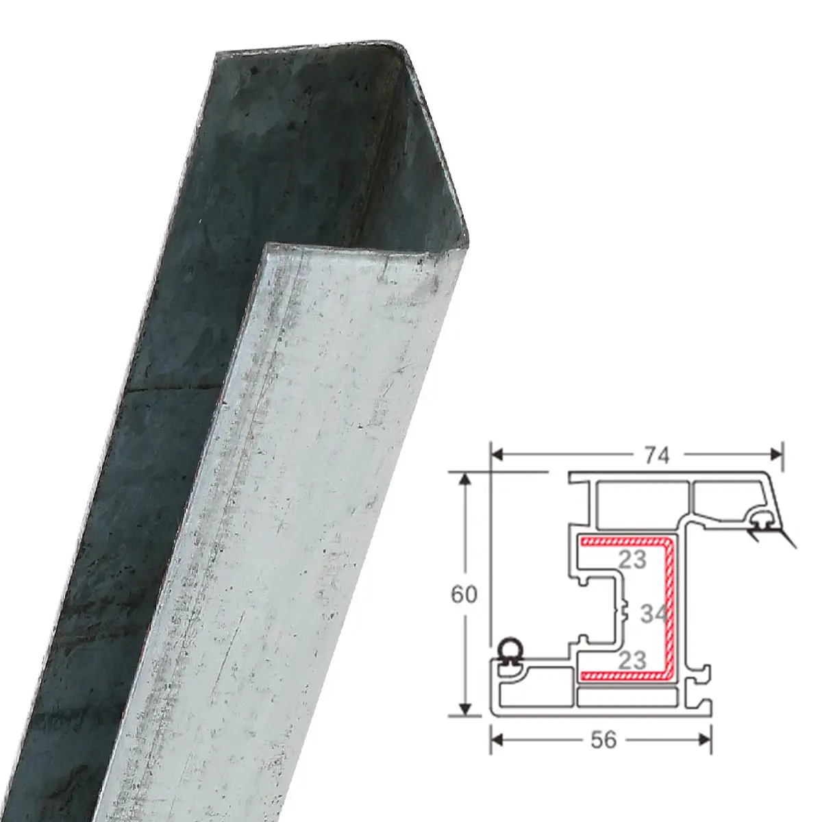 Refuerzo De Acero 1.2Mm Perfil "U" 23X34x23mm Para Hoja De Ventana Serie Abatible Upview 60Mm Hat002 5.9M 1