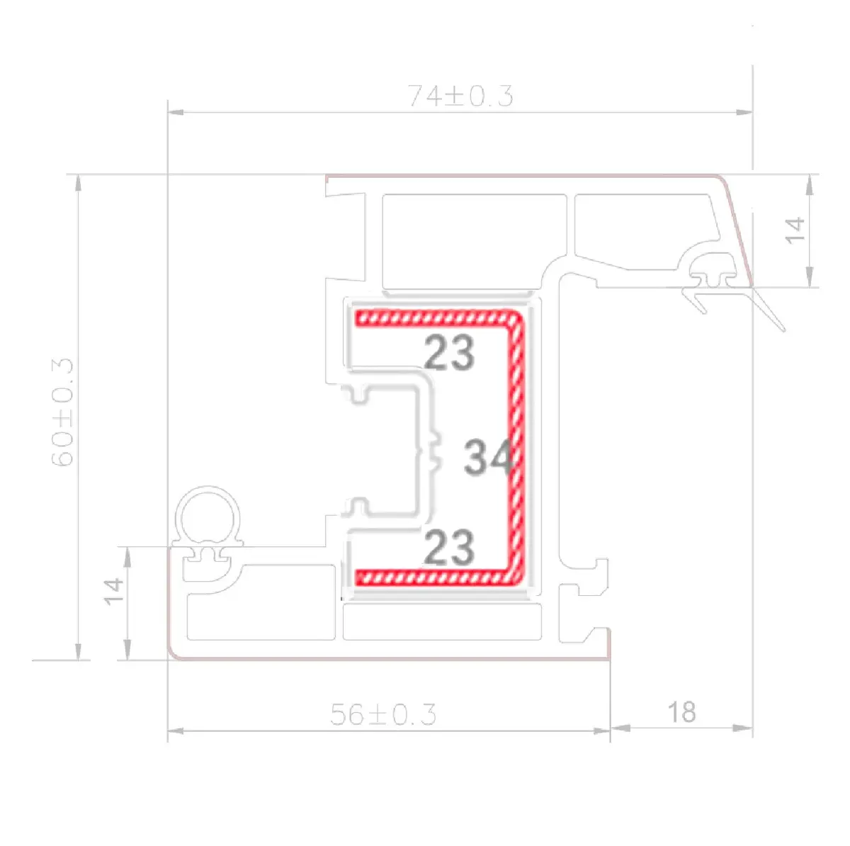 Refuerzo De Acero 1.2Mm Perfil "U" 23X34x23mm Para Hoja De Ventana Serie Abatible Upview 60Mm Hat002 5.9M 2