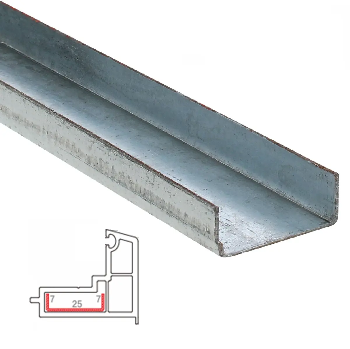 Refuerzo De Acero 1.2Mm Perfil "U" 7×25×7Mm Para Perfil Inversor Hat005 Serie Abatible Upview 60Mm  5.9M 1