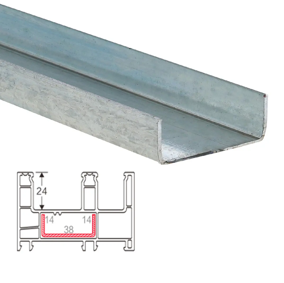 Refuerzo De Acero 1.2Mm Perfil "U" 14×38×14Mm Para Marco Perimetral Hat011 Serie Corredera Carbone Upview 80Mm 5.9M 1