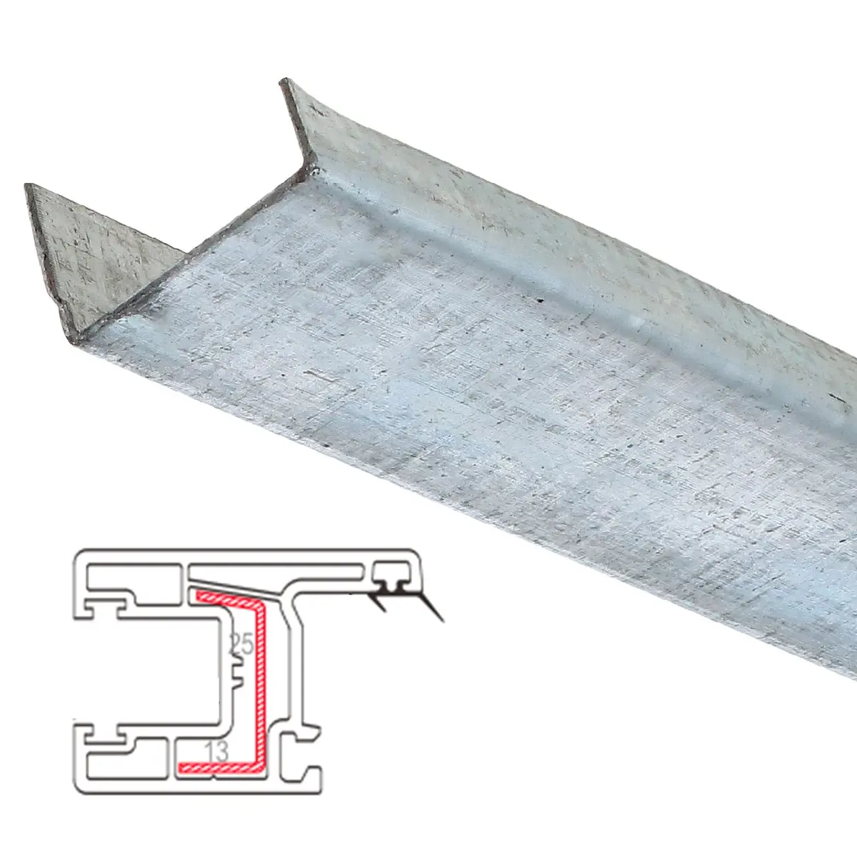 Refuerzo De Acero 1.2Mm Perfil "U" 13X25x13mm Para Hoja Ventana Corredera Hat012 Serie Corredera Carbone Upview 80Mm 5.9M 1