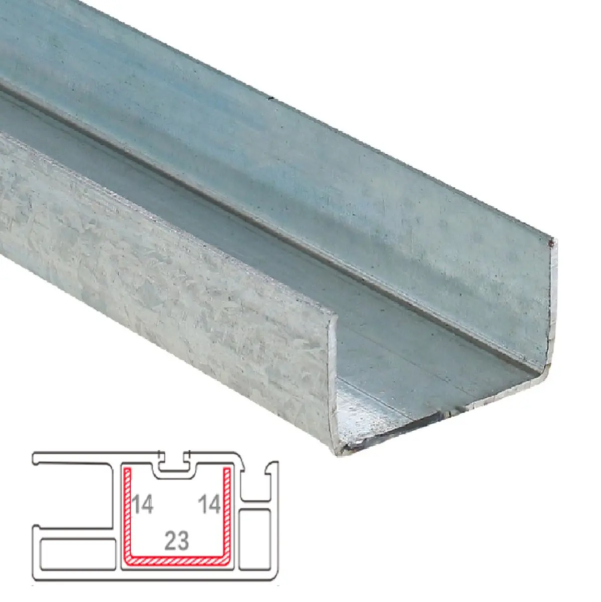 Refuerzo De Acero 1.2Mm Perfil "U" 14×23×14Mm Para Hoja Malla Mosquitera Hat015 Serie Corredera Carbone Upview 80Mm 5.9M 1