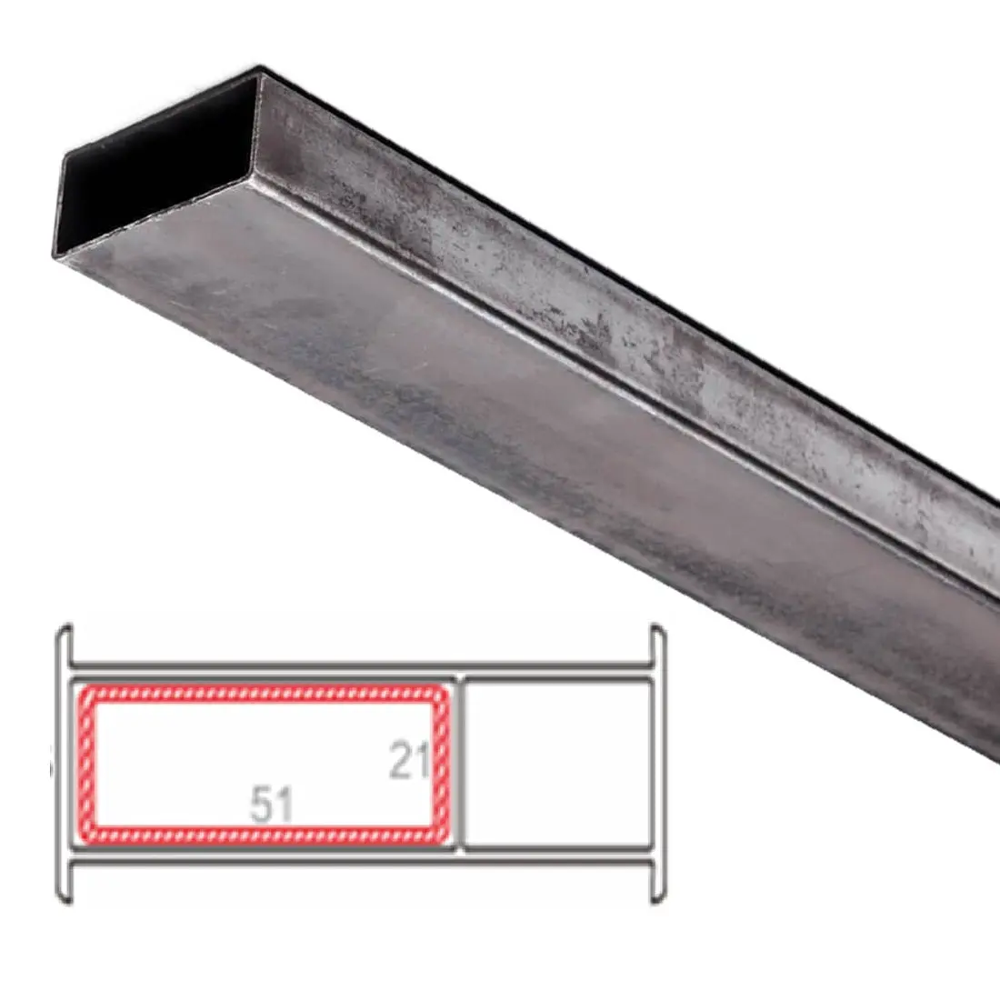 Refuerzo De Acero 1.2Mm Perfil Rectangular 21X51mm Para Perfil Union Hat016 Serie Corredera Upview Carbone 80 Mm  5.9M 1
