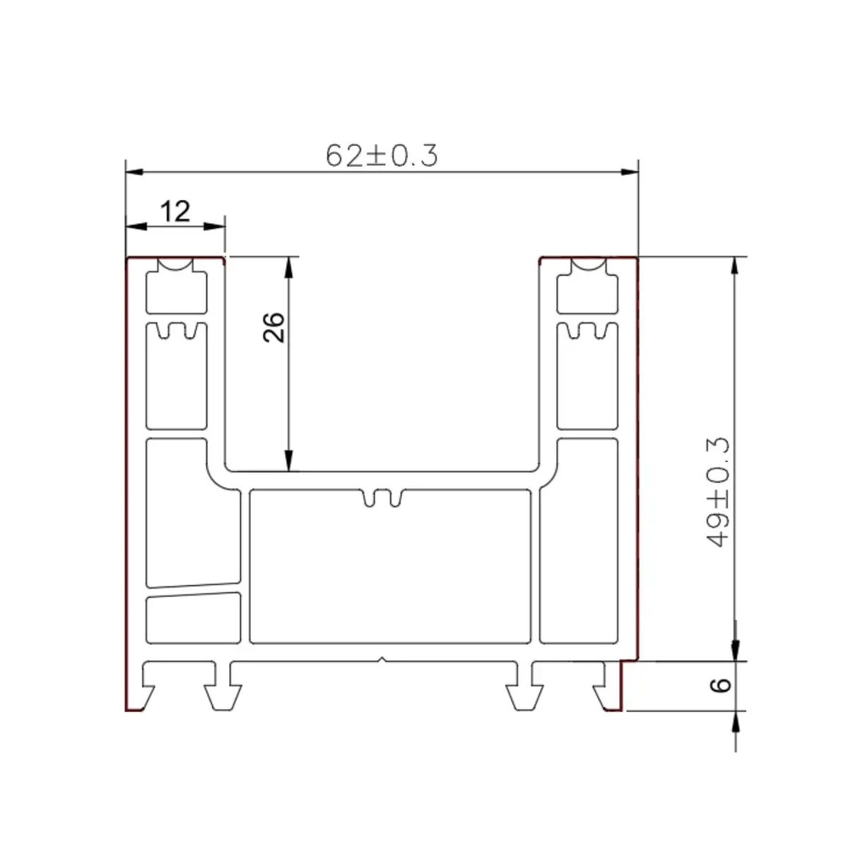 Perfil Upvc Marco Perimetral Puerta Ventana Corredera 60Mm Serie Upview Carbone Espesor 2.5Mm Largo 5.85M Color Blanco Microtexturizado 1