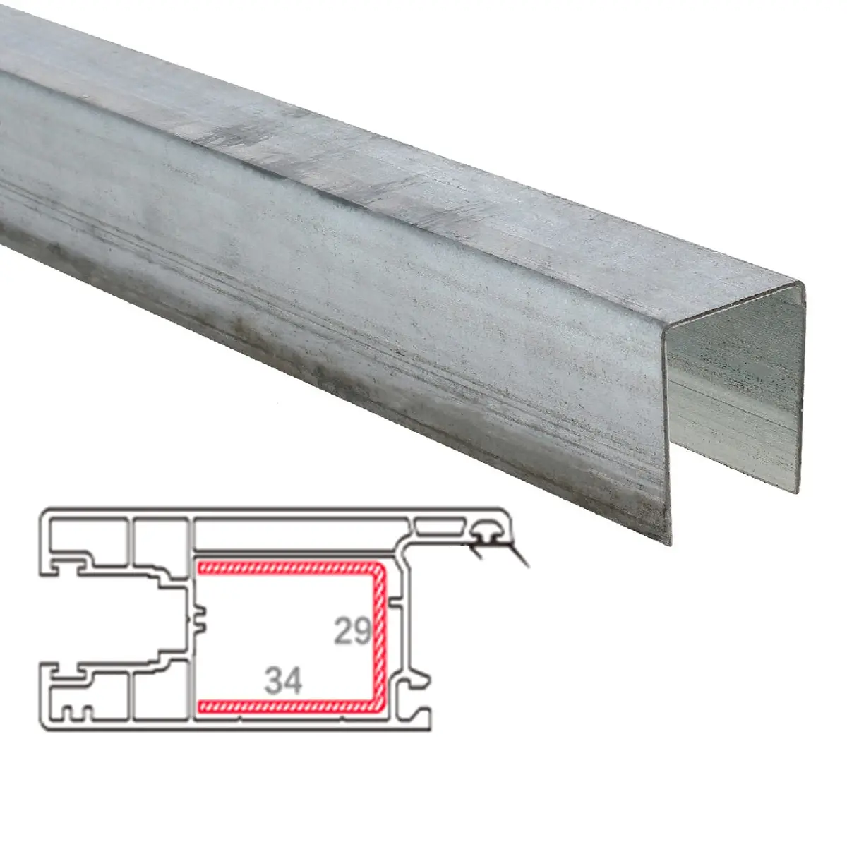 Refuerzo De Acero 1.2Mm Perfil "U" 34X29x34mm Para Hoja Puerta Ventana Hat023 Serie Corredera Carbone Upview 60Mm 5.9M 1