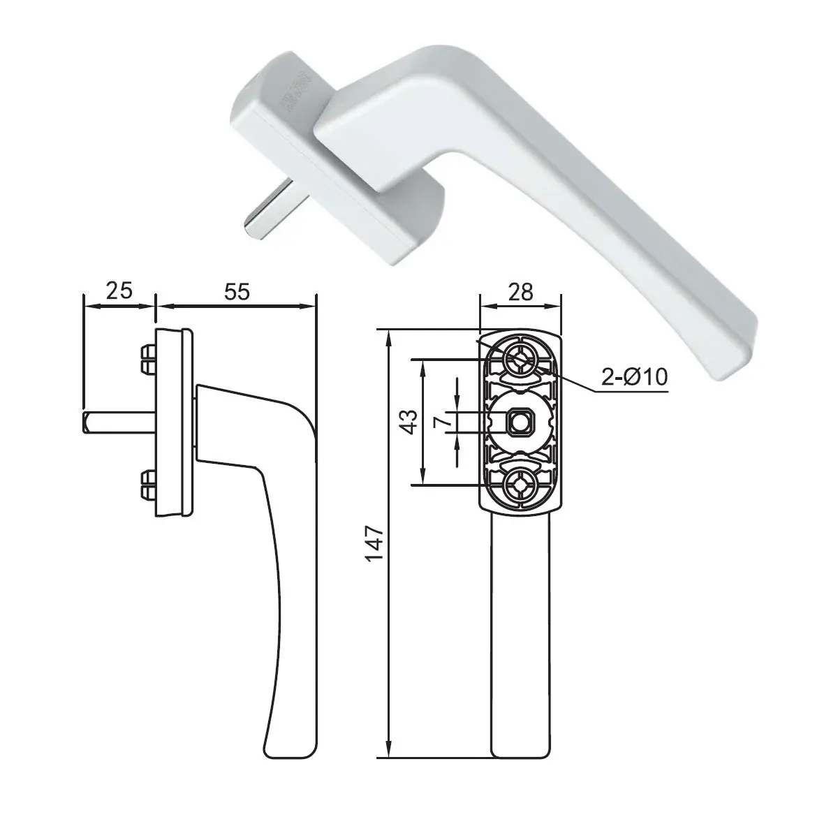 Manija Halador Maneta Para Ventanas Y Puertas Sistema Abatible Y Corrediza De Aluminio Y Pvc 25Mm L 1