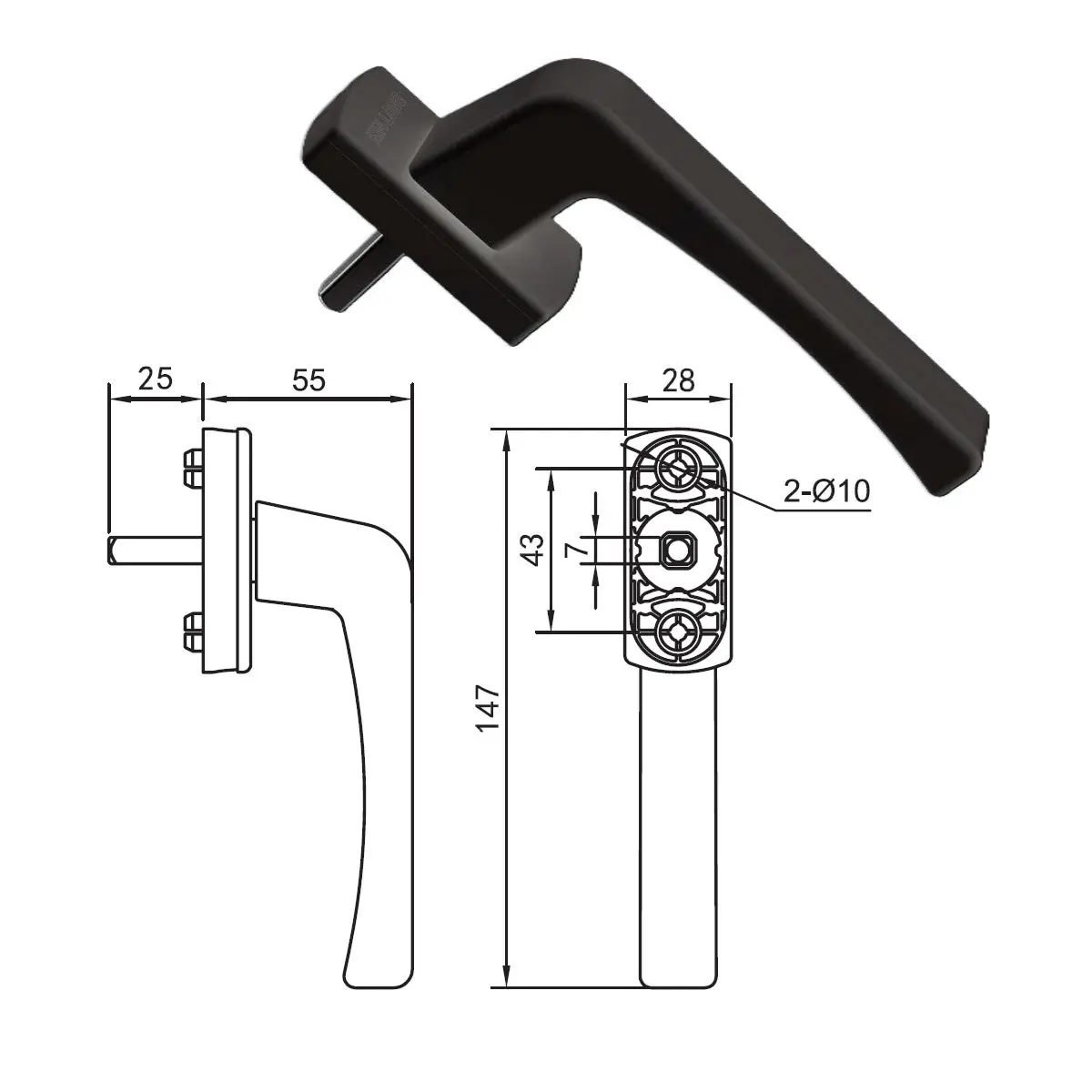 Manija Halador Maneta Para Ventanas Y Puertas Sistema Abatible Y Corrediza De Aluminio Y Pvc 25Mm L Color Negro 1