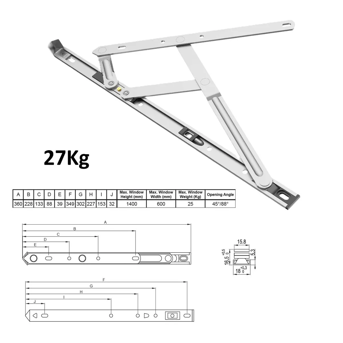 Bisagra Proyectable De Fricción Max.  25Kg Para Ventanas Upvc De Acero Inoxidable 304 1