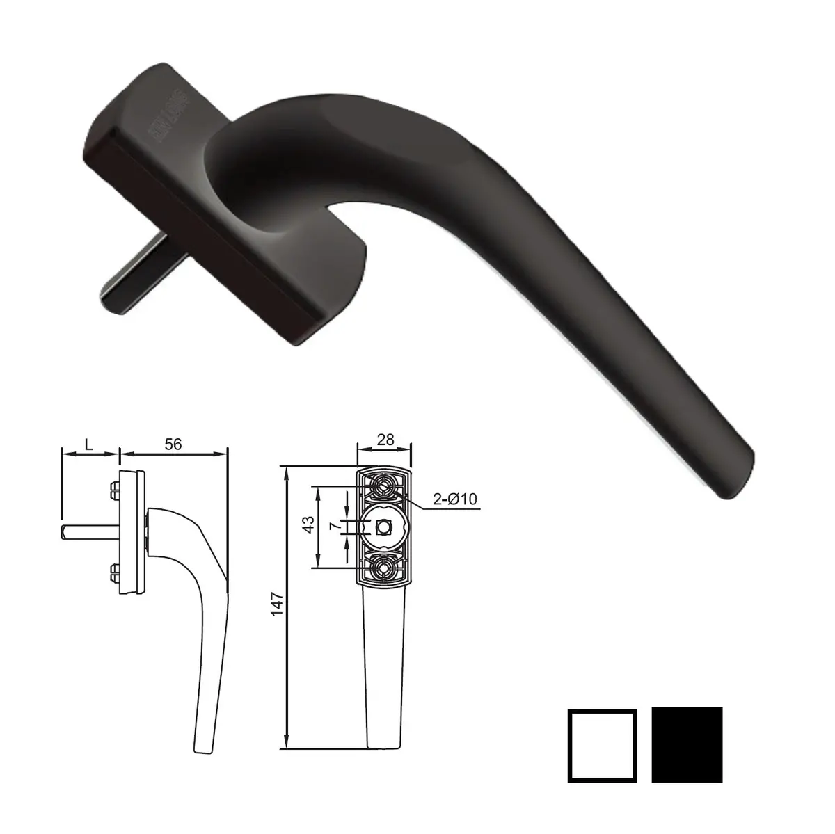 Manilla Maneta Operadora Para Barra Transmisora De Cierre Ventanas Upvc Color Negro 1