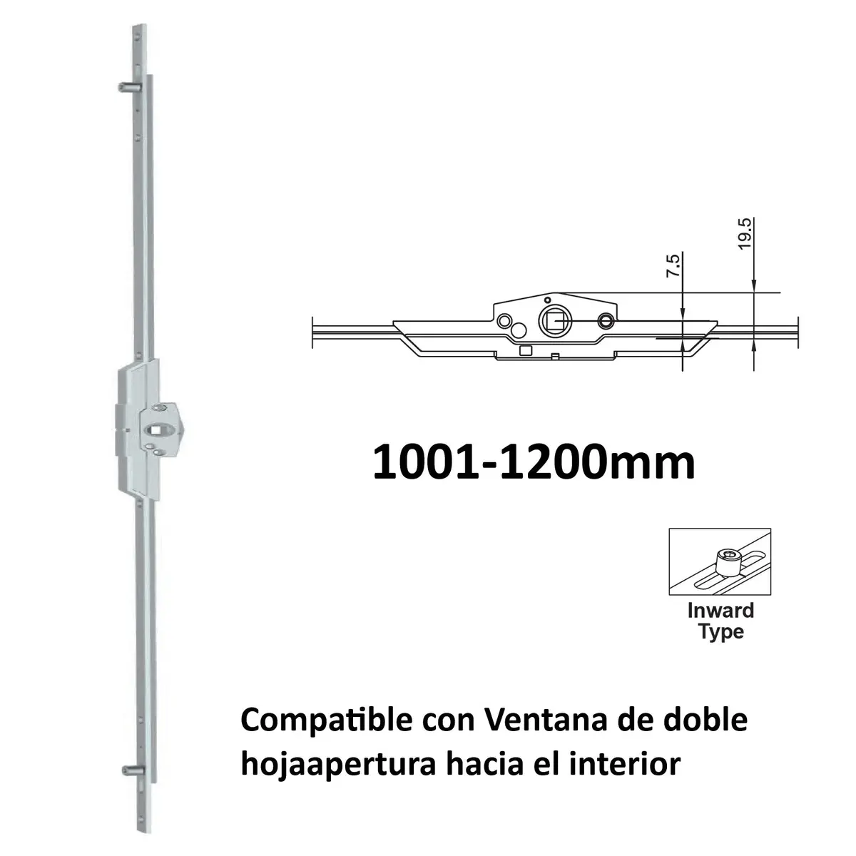 Barra De Transmisión Para Ventanas Apertura Interior Upvc Y Aluminio (Altura Max. 1001-1200Mm) 1