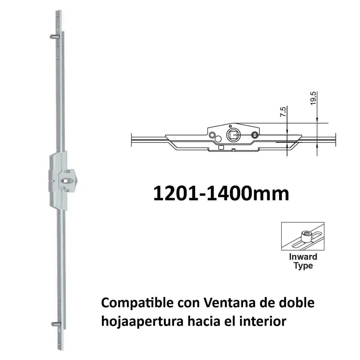 Barra De Transmisión Para Ventanas Apertura Interior Upvc Y Aluminio (Altura Max. 1201-1400Mm) 1