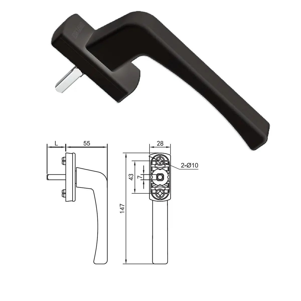 Manilla Maneta Operadora Sistema Oscilobatiente De Barra Transmisora Cierre Ventanas Upvc Color Negro 1