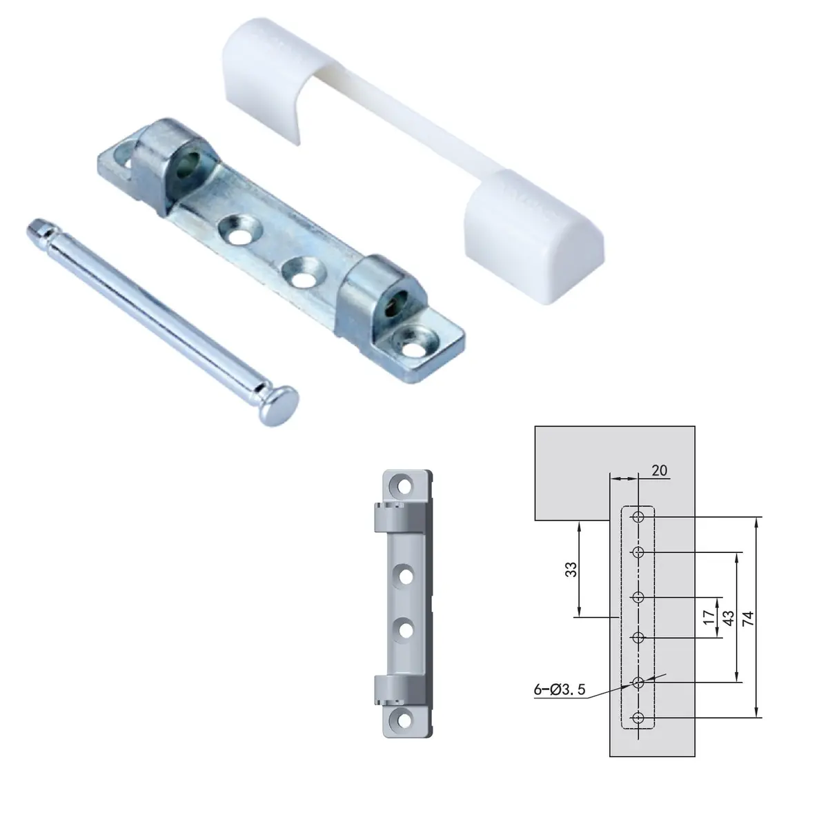 Bisagra Superior Con Cover Embellecedor Blanco Y Pin De Paso Hardware Para Sistema De Ventanas Upvc Y Aluminio 1