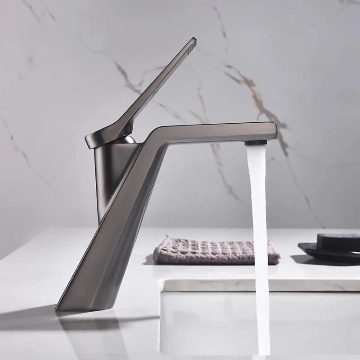 Grifo Para Lavamanos 25 Cm Monomando Pluma Lavabo Gris Mate De Alta Calidad 1