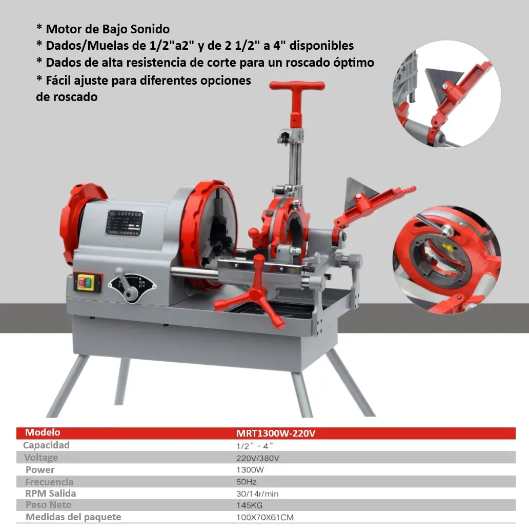 Máquina Roscadora De Tubo Automática 1/2" A 4" 1300W/220V-60Hz 30/14Rpm 1