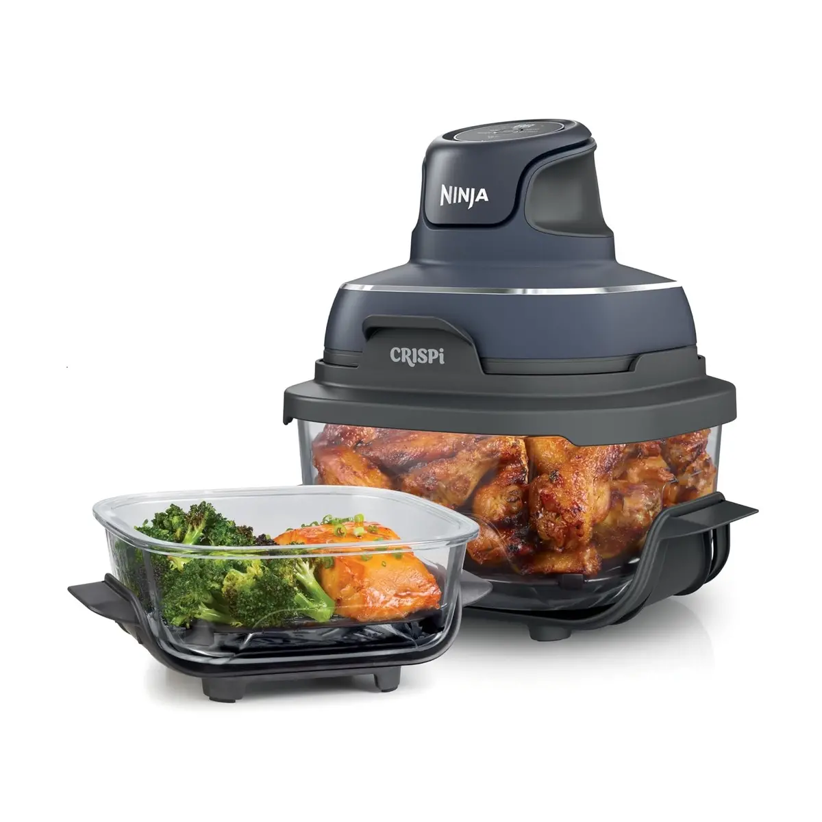 Freidora De Aire Transparente Crispi Ninja 4 En 1. Air Fryer Portátil De Vidrio, 2 Recipientes De 4 Cuartos Y 6 Tazas. 1