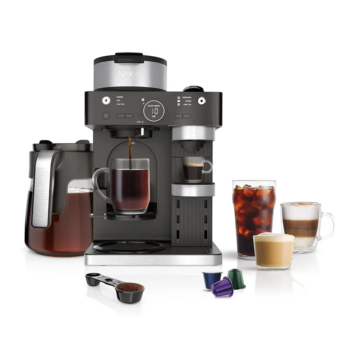 Cafetera Ninja Espresso & Coffee Barista System. Máquina De Café De Capacidad Hasta 12 Tazas, Función Para Cápsulas De Nespresso, Espumador Plegable Cfn601. 1