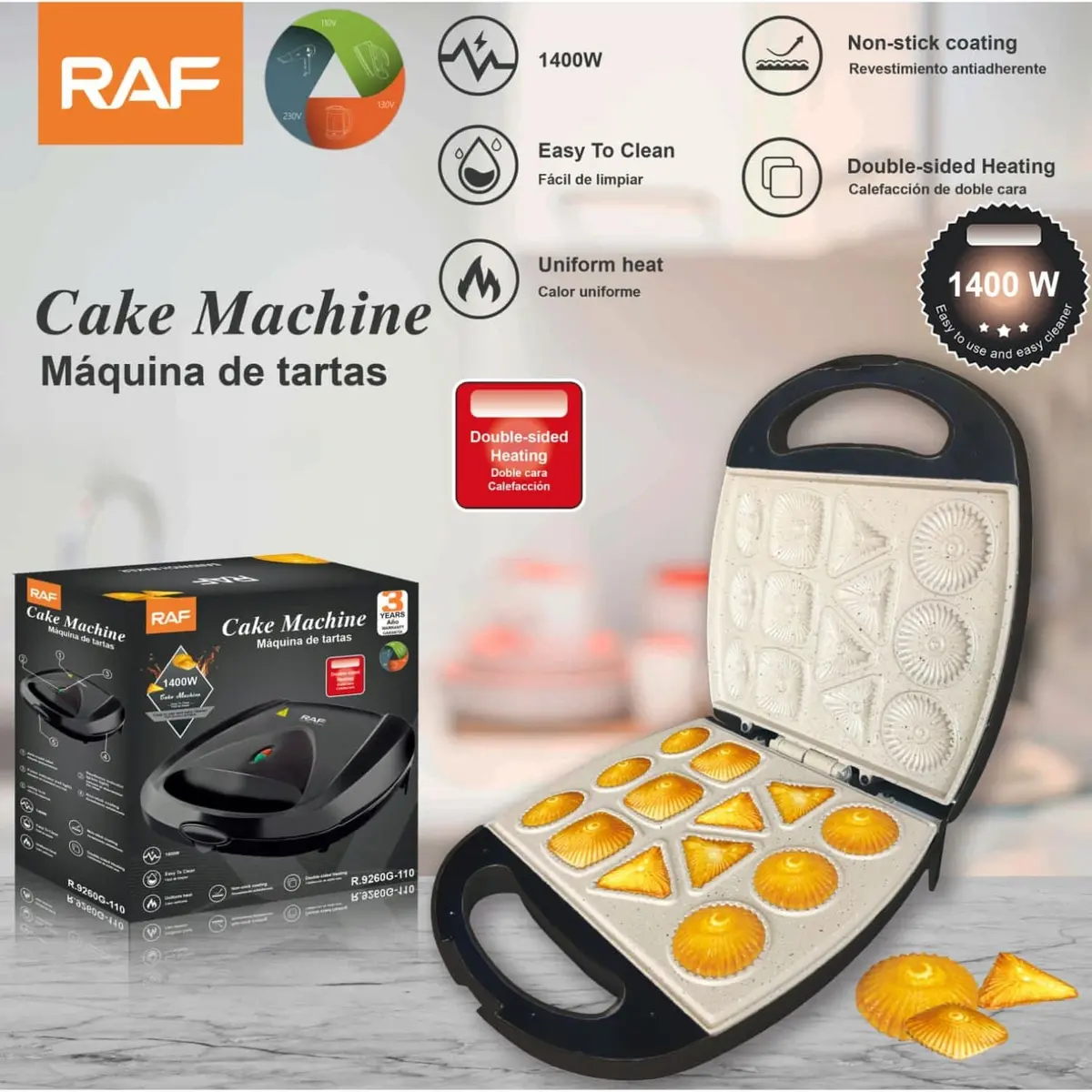 Máquina De Mini Galletas Tartas 1400W Antiadherente Con Calor Doble Y Cocción Uniforme 110V /60Hz.Cookies Maker 1