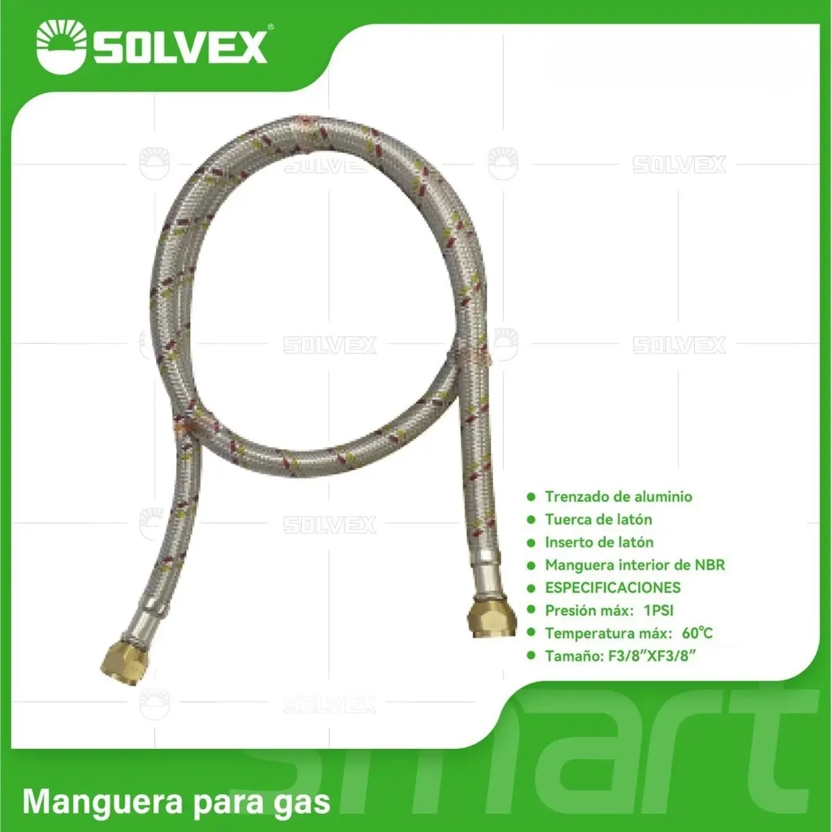 Mangueras Para Gas Flexibles. Trenzadas En Aluminio. Tubos De Abasto Con Tuercas De Latón F3/8'' X F3/8''. 1
