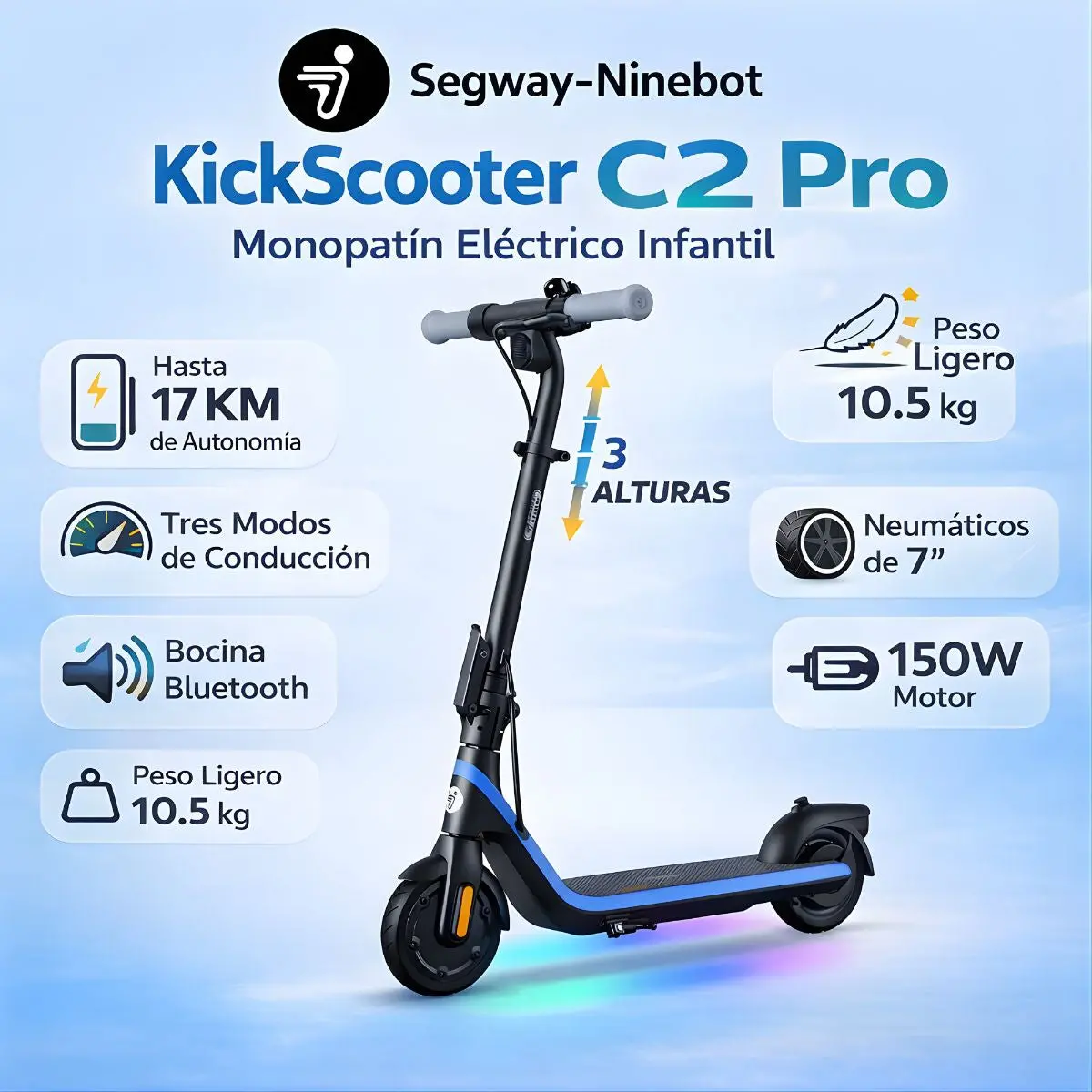 Scooter Segway Ninebot Kickscooter C2 Pro. Monopatín Eléctrico Infantil. Autonomía Hasta 17 Km. 1