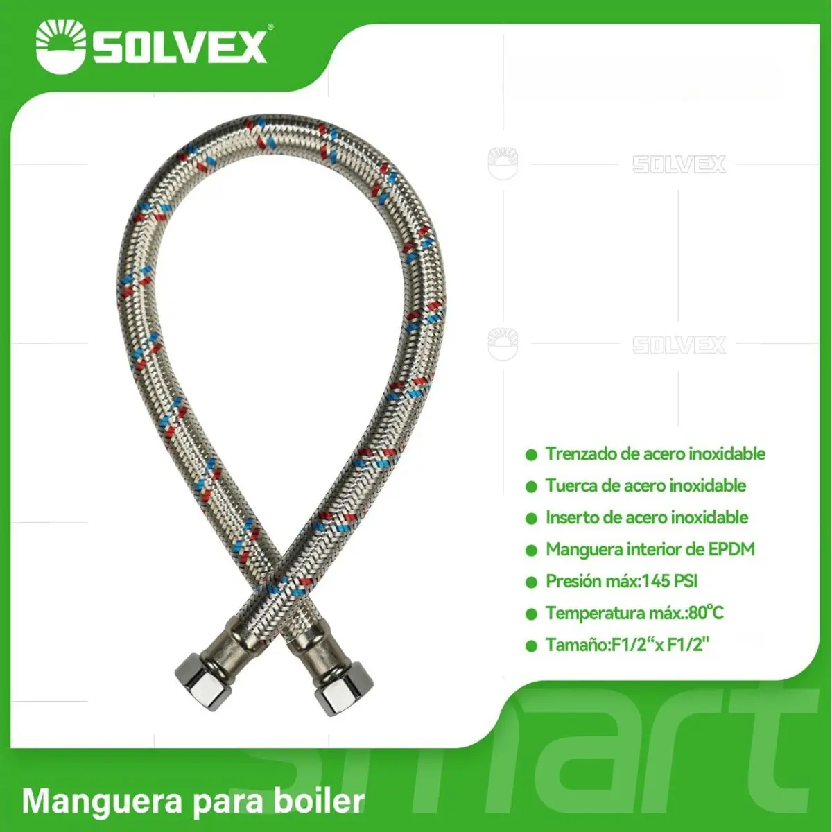 Mangueras Flexibles Para Boilers. Tubos De Abasto Trenzado En Acero Inoxidable Para Calentadores H1/2" X H1/2". 1