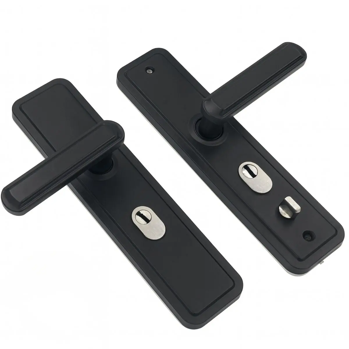 Manija (Chapa) De Puerta De Doble Tracción. Tirador Doble Resorte Con Placa De Acero Inoxidable 280X70mm. Distancia Entre Orificios 235Mm. Gris Oscuro (No Incluiye Cerradura) 1