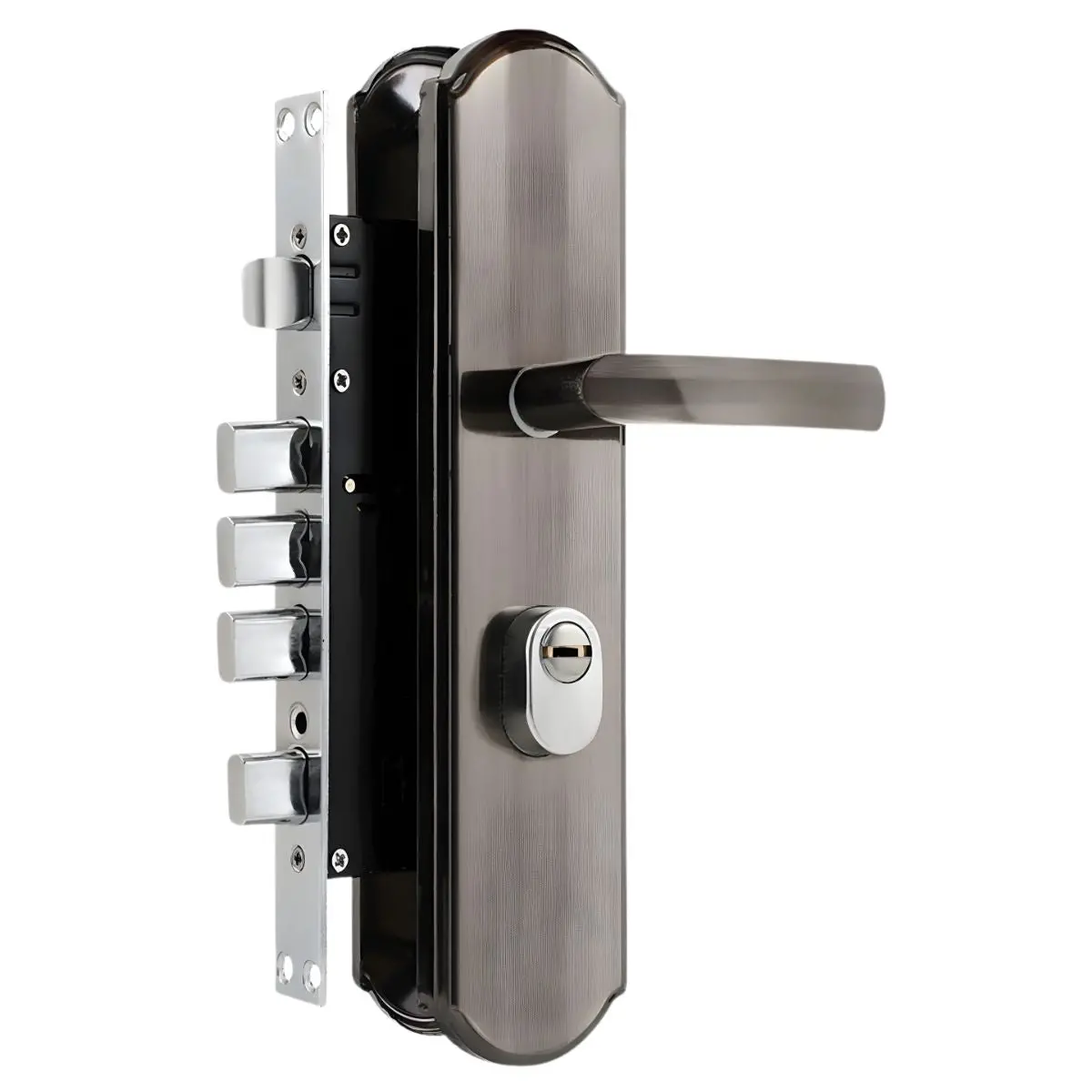 Cerradura De Seguridad Embutida Antiganzúa Antirrobo Lengüeta Cuadrada Doble De Acero Inoxidable. Para Puertas 45 A 55Mm Cilindro Nivel C. 1