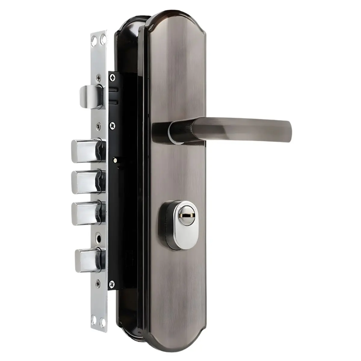 Cerradura De Seguridad Embutida Para Puertas De 45 A 55Mm. Con Cilindro De Acero Inoxidable. Incluye 7 Llaves Doble Apertura. 1