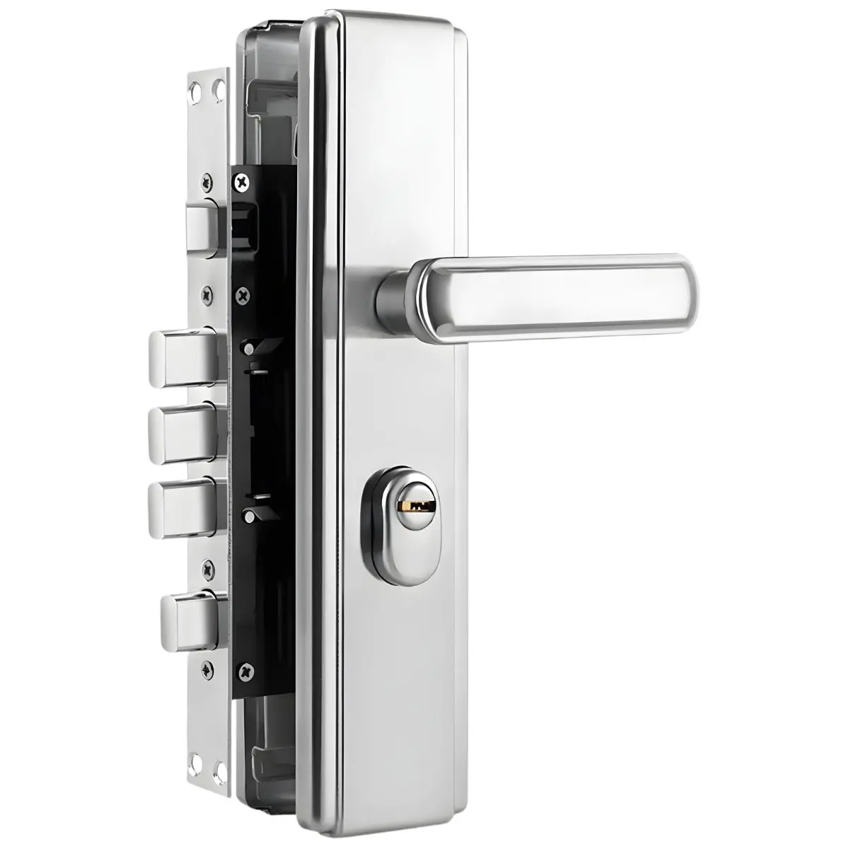 Cerradura De Seguridad Antirrobo De Acero Inoxidable Con Pestillo Cuadrado Doble Accionado Para Puertas De 45-55 Mm. Incluye 7 Llaves. 1