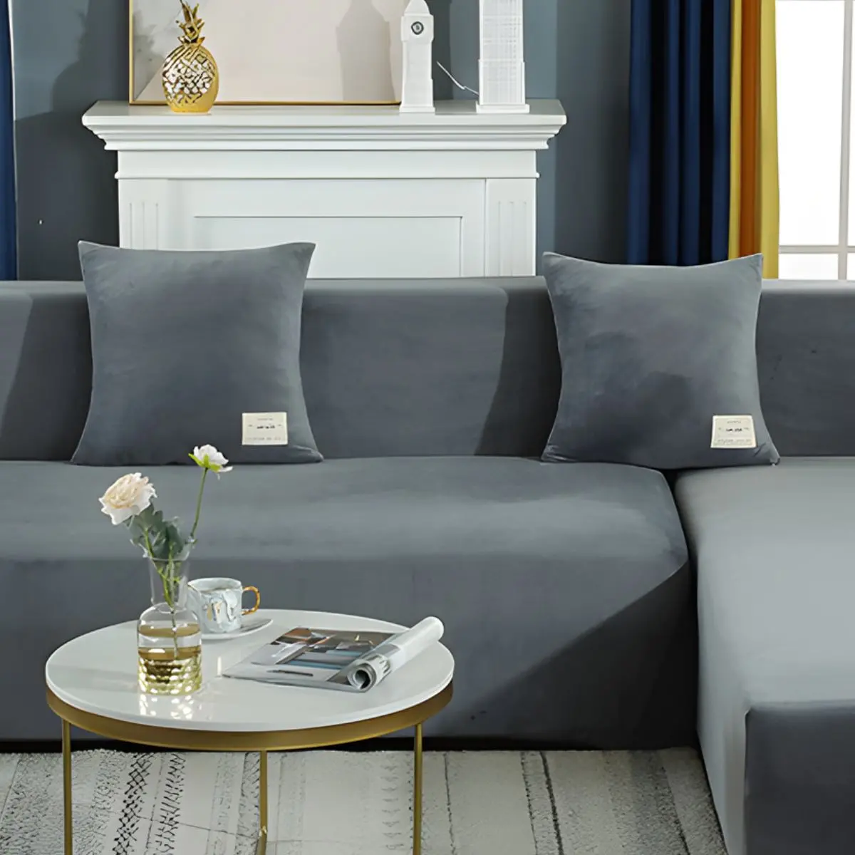 Fundas Elásticas Para Sofás. Cubiertas Protectoras Para Sillones De Terciopelo Suave. Color Gris Claro. 5